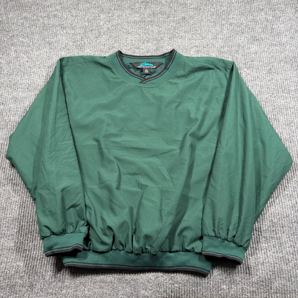 Tri-Mountain Pullover Mens L Windshirt Pullover Jacket Green V-Neck RN 88051
